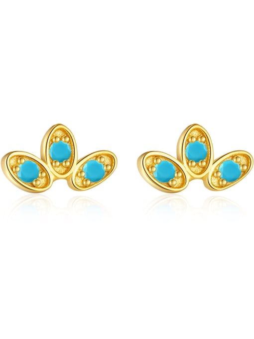 18K gold [turquoise] 925 Sterling Silver Cubic Zirconia Flower Dainty Stud Earring